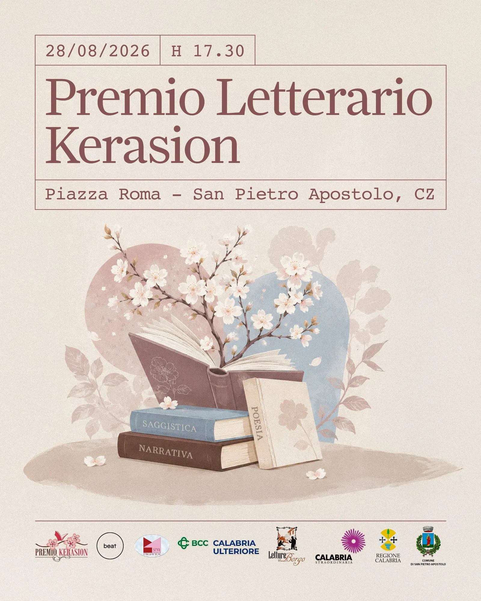 Locandina del Premio Letterario Kerasion 2026, 28 agosto, Piazza Roma, San Pietro Apostolo
